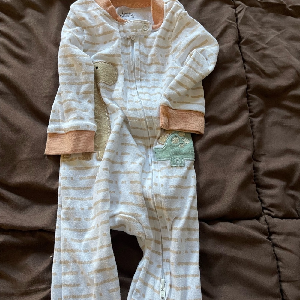 Baby Essentials Cream and Tan Dinosaur Footie